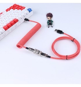 USB keyboard cable Mechanical keyboard type C cable Double sleeve coiled keyboard cable red 